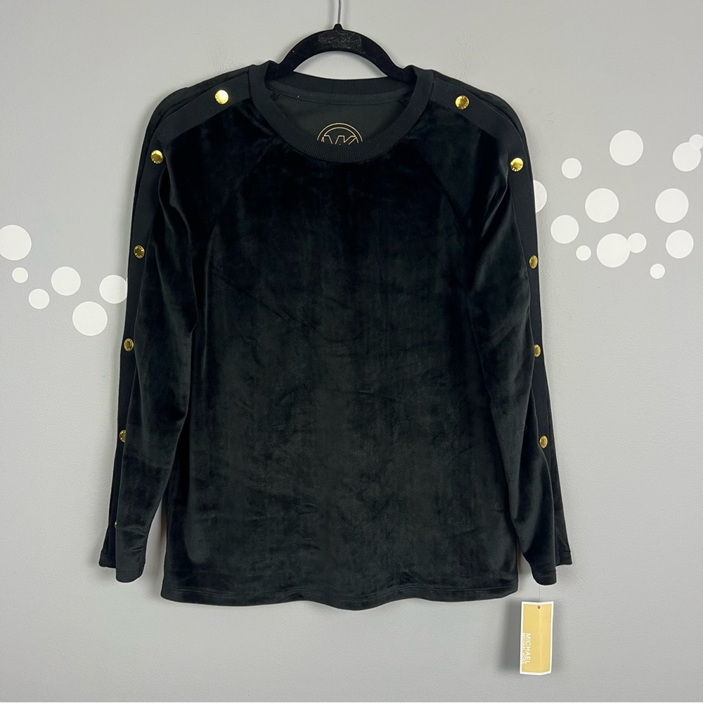 NWT Michael Kors Black Velour Pullover Sweater Size XS